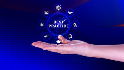 Best Practice concept, Business, Technology, Internet and network concept, Best practice, Manager, coach, leadership, plan to apply best practice method.