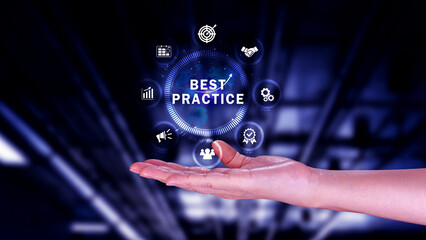 Best Practice concept, Business, Technology, Internet and network concept, Best practice, Manager, coach, leadership, plan to apply best practice method.