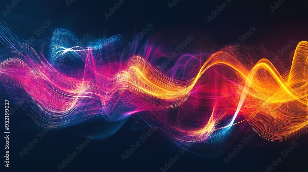 Poster colorful abstract light trails create dynamic waves in a dark environment