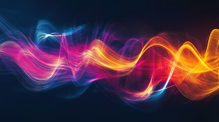 Obraz premium Colorful abstract light trails create dynamic waves in a dark environment
