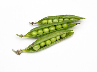 Fresh green peas in pods isolated  on white background