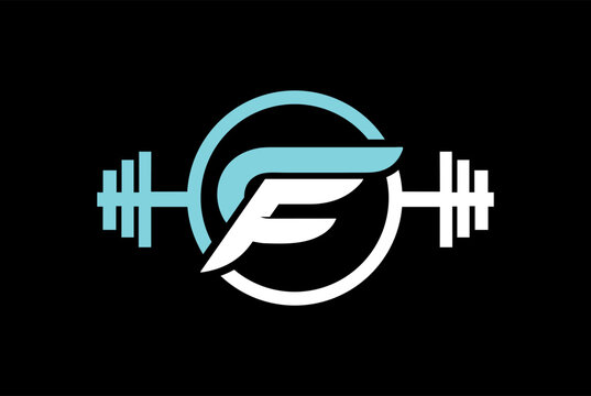 Letter C,F, FC OR CF Logo With barbell. Fitness Gym logo Vector.