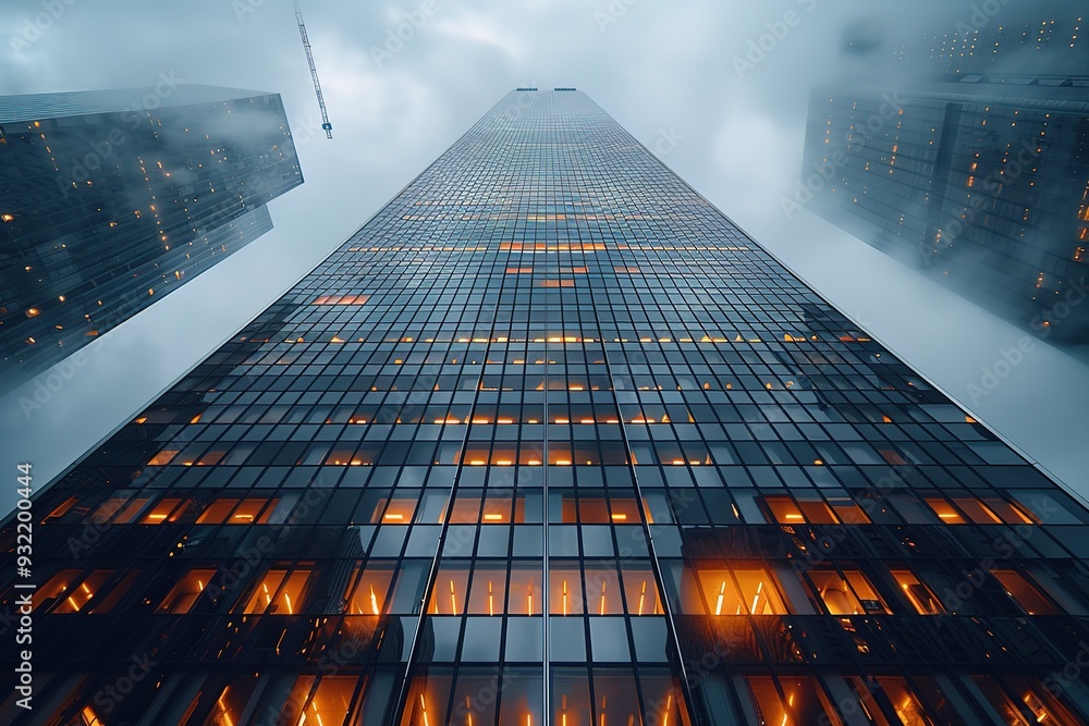 Aufkleber a tall building with many windows and a cloudy sky in the background