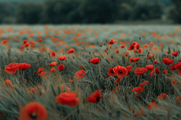 Fototapeta premium Red poppy flowers on field