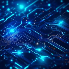 High-tech circuit board icon with glowing pathways, cool blue tones, and a futuristic feel, perfect for tech branding