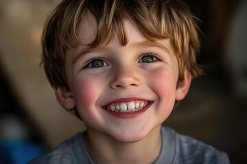 Smiling young boy with bright eyes and joyous expression