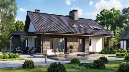 Modern House with Stone Facade