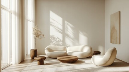 Fototapeta premium Minimalist Modern Living Room with Cozy Furniture and Natural Light
