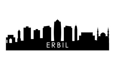 Naklejka premium Erbil skyline silhouette. Black Erbil city design isolated on white background. 