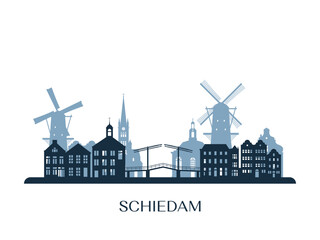 Schiedam skyline, monochrome silhouette. Vector illustration.