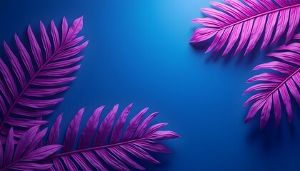 Obraz premium Pink palm leaves on a blue background