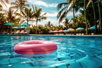 Inflatable ring on water in swimming pool