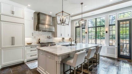 Modern Kitchen with Island and Large Windows