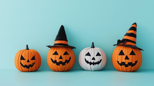 Halloween pumpkin decorating contest, kids in costumes, 3D illustration