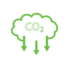  Reduction Greenhouse CO2 with Cloud Emission Linear Pictogram. Carbon Dioxide Pollution in Air Outline Icon. CO2 emissions, carbon dioxide reduction, low, reduce, icon vector