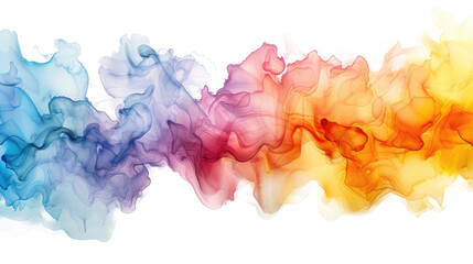 Watercolor paints scatter in the air as a multitude of soft, translucent colors on a transparent background. The colors merge and flow into each other, creating a detailed picture. Abstract, colorful 