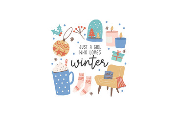 Just a girl who loves winter, Hand Drawn Winter Sublimation