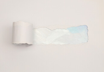 Torn, ripped paper pieces frame. Beige gray copy space texture background