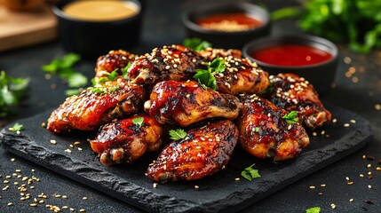 Sweet and spicy chicken wings on a plate.