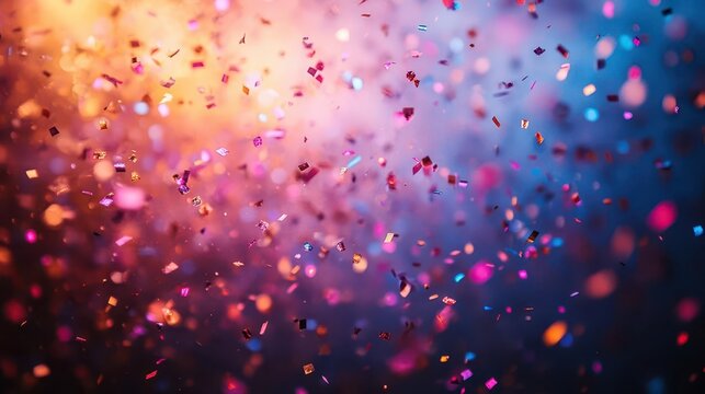 iridescent confetti suspended in midair creating a mesmerizing galaxy of celebration soft focus background with twinkling lights evoking a dreamy and joyous ambiance