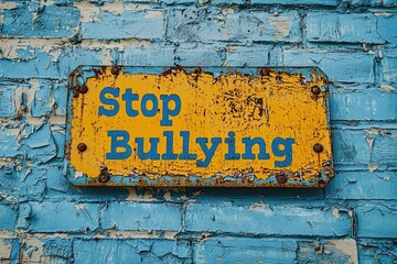 Anti bullying action: text stop bullying, call to end harmful behavior, promote kindness and respect, importance of standing up against intimidation and fostering a safe, supportive environment
