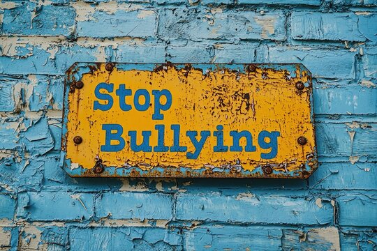 Anti bullying action: text stop bullying, call to end harmful behavior, promote kindness and respect, importance of standing up against intimidation and fostering a safe, supportive environment