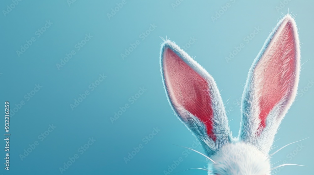 Aufkleber A close-up view of a rabbit's ears on a blue background, suitable for use in illustrations or design projects