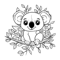 Koala coloring page, Cute cartoon style with black lines and white background.