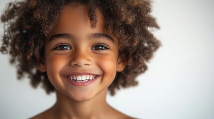 joyful mixedrace boy laughing against pure white backdrop studio lighting vibrant expression perfect teeth