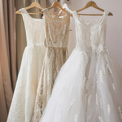 Rack of Hanging Vintage Wedding Dresses