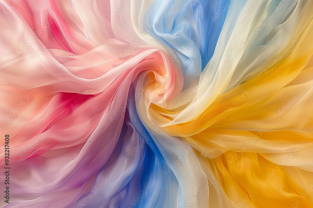 Poster delicate silk textiles intertwine, creating a mesmerizing blend of soft colors that evoke an artisti