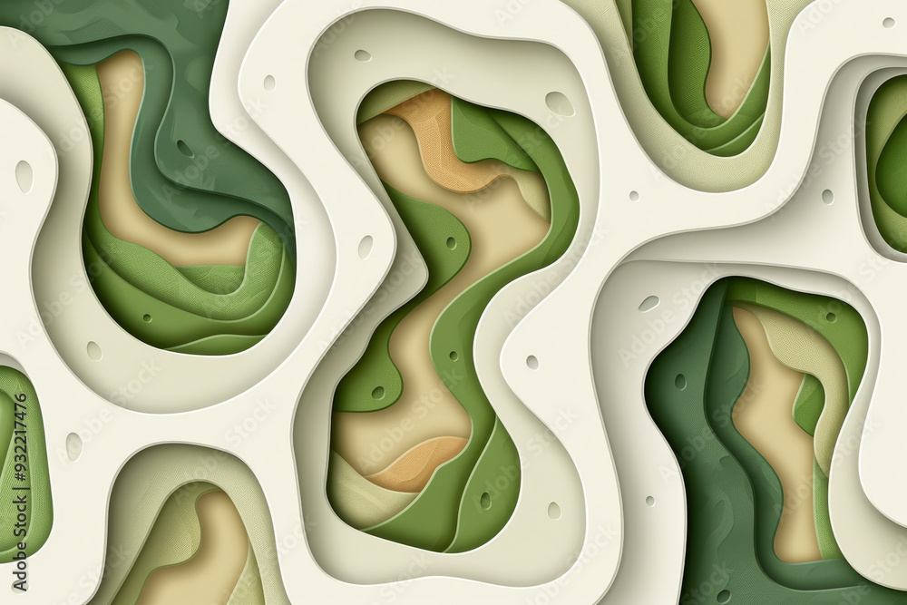 Poster intricate layers weave together in calming greens and soft beiges, creating an organic, fluid design