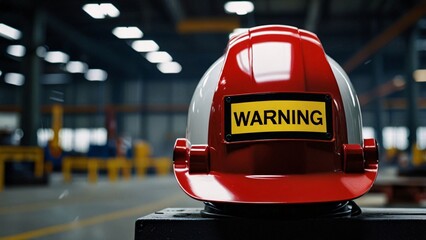 Helmet blank sign in factory industry manufacturing automation warning safety first for working red.