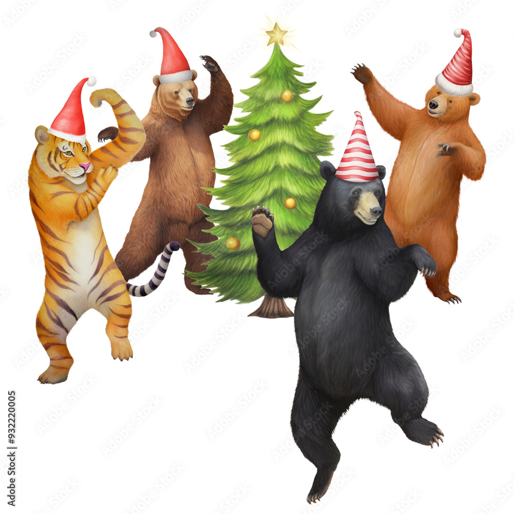 Sticker animal christmas party png, digital art remix, transparent background