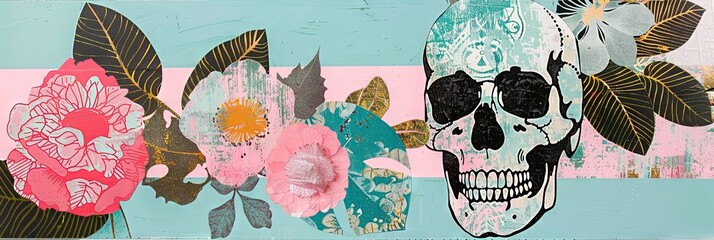 Calavera, floral, colorful, --ar 3:1 --sref 524 Job ID: 65e9dd89-4e3b-41ee-b055-e56022fad621