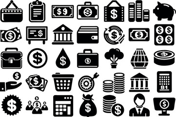 Finance related concept such as Dollar sign, bank, credit card, piggy bank, wallet & many more editable stroke outline icons isolated on white background flat vector illustration