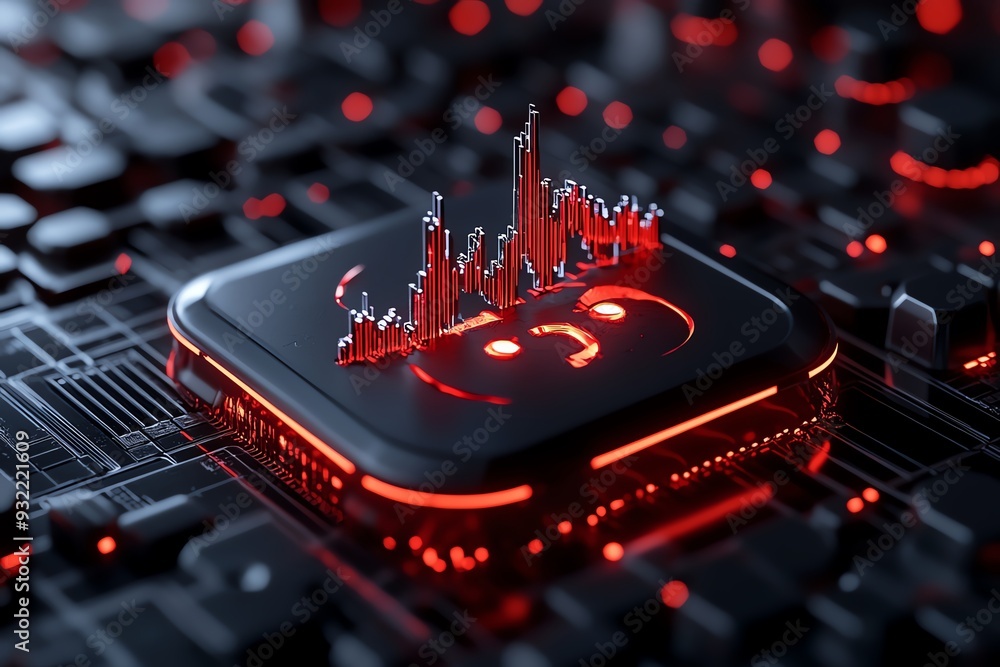 Aufkleber a modern computer chip with dynamic data visualization, showcasing technology innovation in a vibran