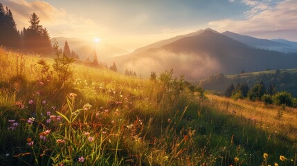 Fototapeta premium Golden Hour in the Carpathian Mountains