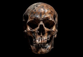 Obraz premium Closeup of a detailed skull on a black background