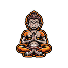 A cartoon illustration of a person sitting in a lotus position with their hands in prayer.