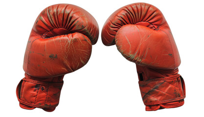 Battle-Scarred Boxing Gloves isolated on transparent background.