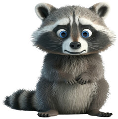 Fototapeta premium A 3D rendered raccoon with a mischievous glint in its eye. The furry creature's expressive face is sure to capture attention with its playful charm isolated on transparent background.