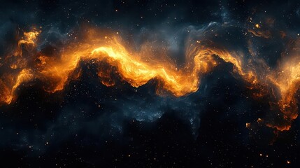 Obraz premium luxurious abstract canvas with swirling black and gold marbling cosmic nebulalike patterns iridescent highlights textured brushstrokes gallerylit dramatic presentation