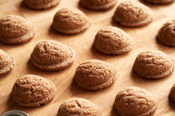 Homemade traditional Christmas cookies in the form of nuts on a table