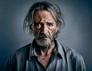 Fototapeta premium Portrait of homeless man. Generated image
