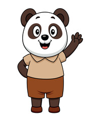 a cute panda wearing brown shorts waving like saying hi