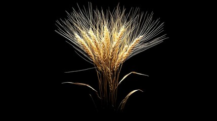   A close-up of a plant with tall blades of grass in the foreground against a dark backdrop
