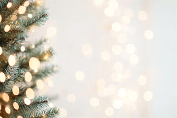 Obraz premium Christmas tree with string lights creating a beautiful festive bokeh background with copy space