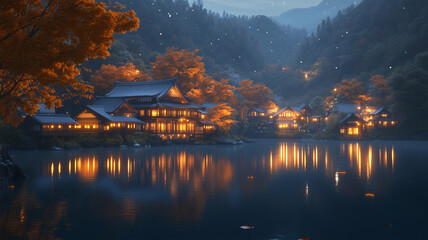 Fototapeta premium 夜の秋景色とライトアップ