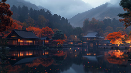 夜の秋景色とライトアップ